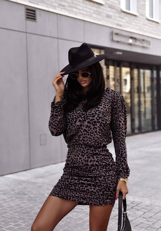 Brązowa dopasowana sukienka damska w zwierzecy print BELLA