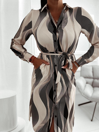 Wzorzysta sukienka damska zapinana na guziki WAVE