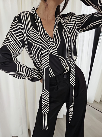 Czarno biała satynowa bluzka damska RIBBON