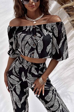 Czarny komplet damski z topem i spodniami BARCELONA