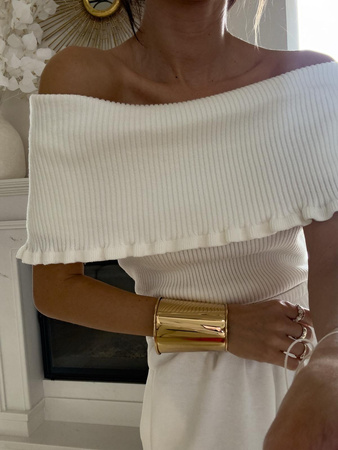 Ecru dopasowana bluzka dzianinowa z dodatkiem kaszmiru ROZENEK