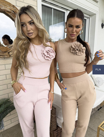 Beżowy dzianinowy komplet damski DELANI ROSE