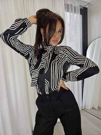 Czarno biała satynowa bluzka damska RIBBON