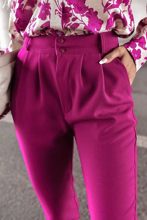 Fuksjowe wiskozowe spodnie damskie z wyższym stanem KAYA