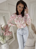  Pudrowo-różowa elastyczna dopasowana bluzka damska w kwiatowy print LEJDIi