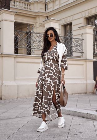 Beżowo-biała długa sukienka damska MAX MARA