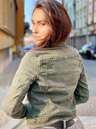 Kurtka, katana KHAKI zielona, JEANS FOR NOW, zapinana na guziki