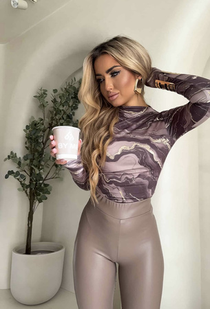 Mokka dopasowana bluzka damska Marmurek SKIN