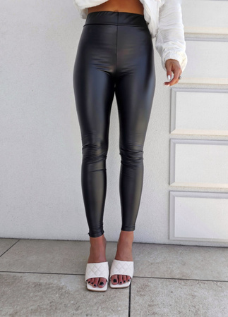Czarne legginsy damskie z imitacji skóry LEATHER