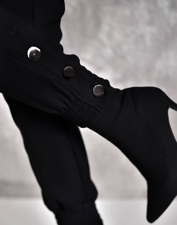 Czarne eleganckie spodnie damskie wykończone ściągaczem LARA