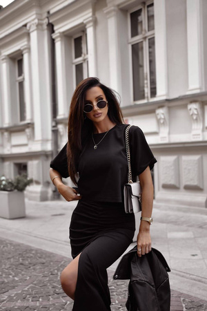 Czarny komplet damski, bluzka i spódnica SELF LOVE