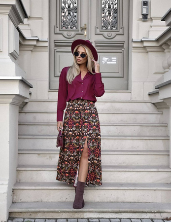 Bordowa luźna koszula damska w kwiecisty print SIMPLY