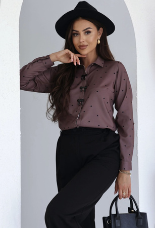 Brązowa koszula damska w kropki PUGA