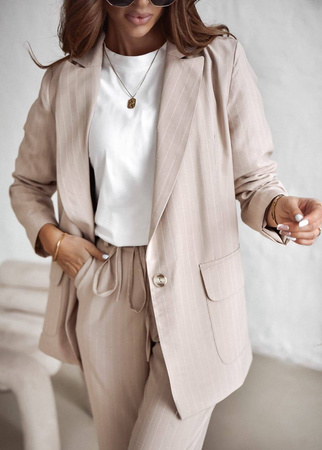 Beżowy żakiet damski w delikatne paseczki XANA BEIGE