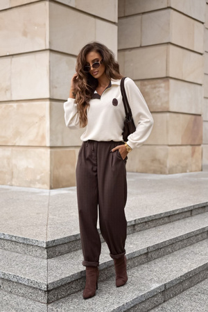 Brązowe spodnie damskie w drobna kratkę XANA AUTUMN