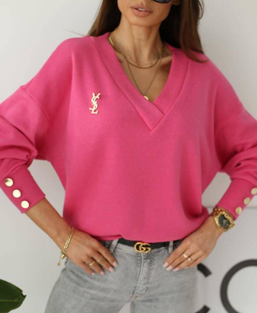 Różowy sweter damski z dekoltem V PINKY BIRDS