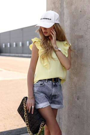 Żółta bluzka damska z falbaną i wiązaniem na plecach DONNA