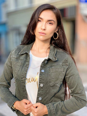 Kurtka, katana KHAKI zielona, JEANS FOR NOW, zapinana na guziki