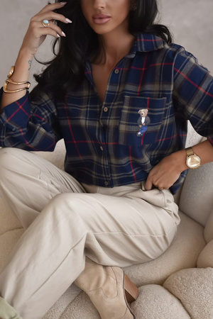 Granatowa koszula damska w kratę TEDDY BEAR