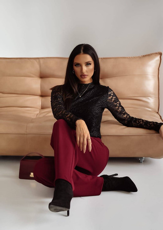 Czarna dopasowana koronkowa bluzka damska ELLE