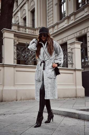 Szary długi płaszcz damski  AGNES