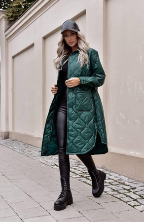 Zielona przedłużana pikowana kurtka damska EMILY