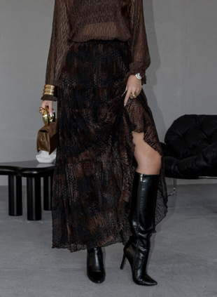 Czarno brazowa   spódnica damska we wzory SIMPLY