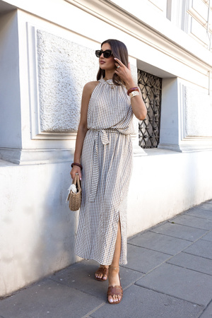 Biało-beżowa  długa sukienka damska we  wzory KORFU