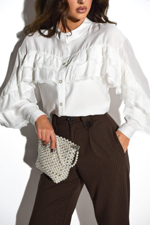 Biała koszula damska z ozdobna falbana LOVE