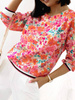 Kolorowa bluzka damska ze ściągaczami przy rękawach FLOWER NOVUUM