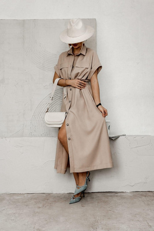 Beżowa długa sukienka damska SIMPLY