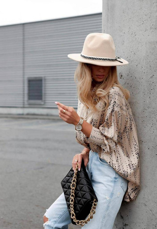 Luźna beżowa koszula damska w kropki SIMPLY STYLE