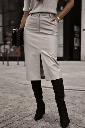 Szara długa spódnica damska z eko skóry ANNA