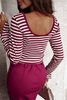 Bordowo-beżowa dopasowana bluzka damska w paski MORGAN