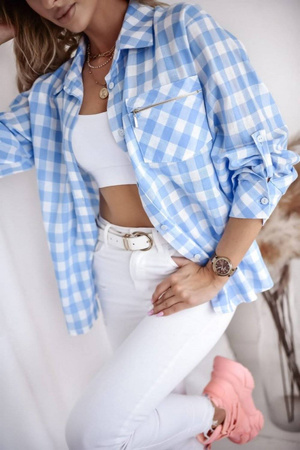 Błękitno-biała koszula damska w kratę COWGIRL
