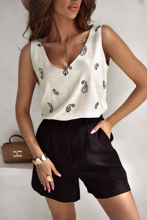 Beżowa bluzka damska na ramiączkach w czarne łezki NAOMI