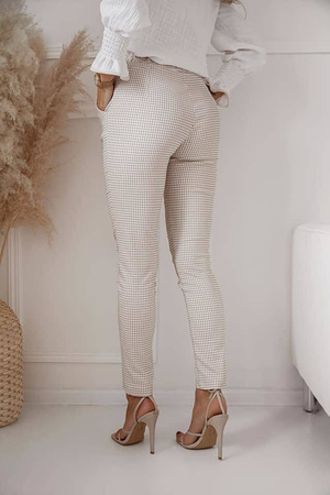 Beżowe, materiałowe spodnie w kratkę, beige