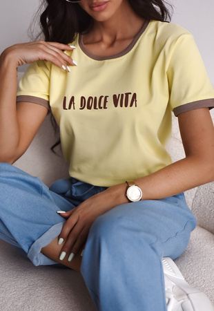 Żółty bawełniany T-shirt damski DOLCE VITA
