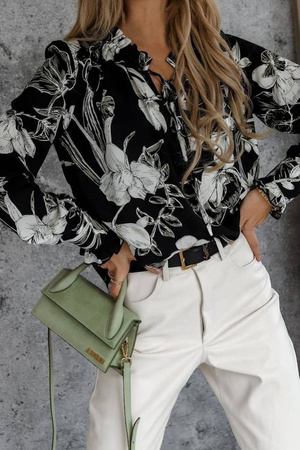 Biało-czarna bluzka damska w duży kwiatowy print MONOCHROME FLOWER