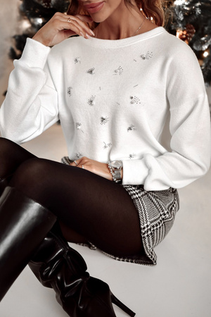Biały sweter damski z robiony perełkami BEYONCE