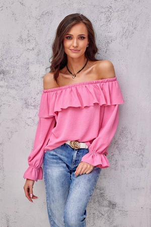 Różowa bluzka damska hiszpanka ze ściągaczami przy rękawach ROCCO PINK