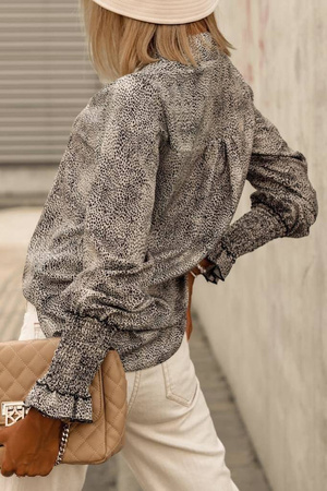 Koszulowa bluzka damska w cętki ze ściągaczami na rękawach WILD FASHION.
