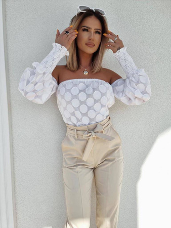Biała bluzka damska hiszpanka w kropki BY DOTS