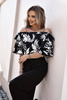 Czarna bluzka damska hiszpanka w białe liście XANA STUDY
