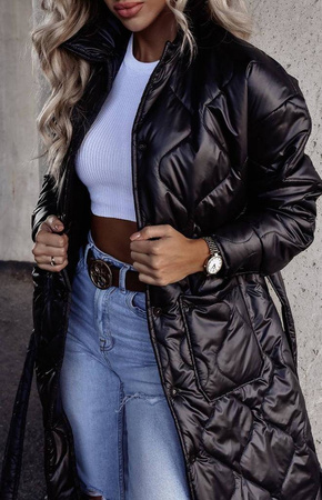 Czarna przedłużana pikowana kurtka damska EMILY