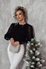 Czarny sweter damski ze zdobionym rękawam MEGGI