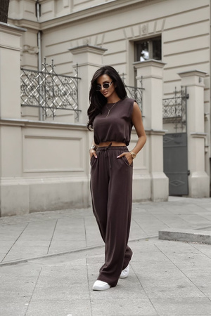 Brązowy lniany komplet damski XANA VIBES