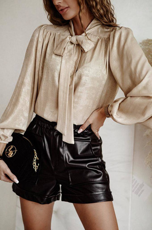 Złota połyskująca koszula damska z wiązaniem przy szyi GOLD ELEGANCE