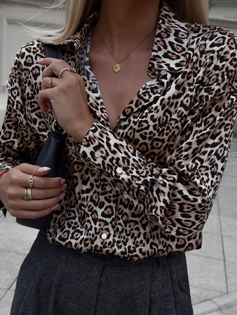 Beżowo-czarna luźna koszula damska w zwierzecy print SIMPLY