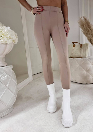 Karmelowe legginsy damskie modelujące z przeszyciem i wysokim stanem VERONICA